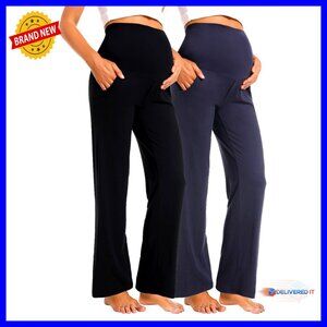 Maternity Palazzo Pants Wide Leg Loose Fit Comfort Lounge Trousers with Pockets